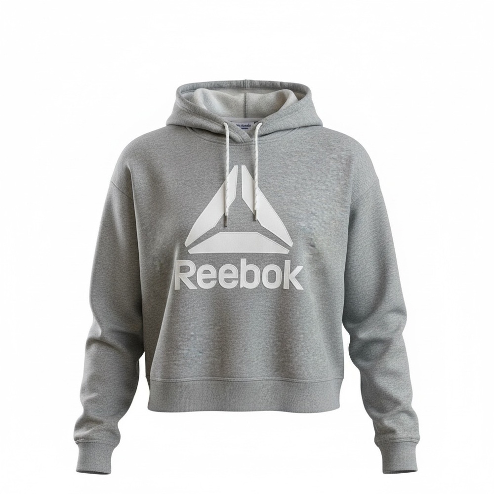 Reebok Womens Size XXL Graphic Long Sleeve Cropped Hoodie Grey NWT